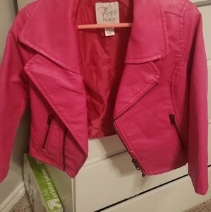 Childrens place xs leather jacket hot pink